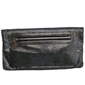 ABAS Clutch Bag Metallic Gunmetal Purse Evening Handbag Silver Tone
